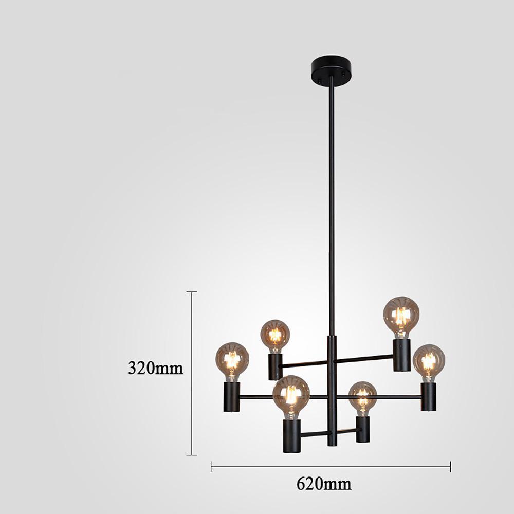 Modern Black 6 Light Sputnik Chandelier Nordic Industrial Semi Flush Mount Pendant Light