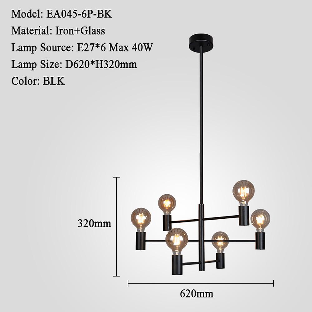 Modern Black 6 Light Sputnik Chandelier Nordic Industrial Semi Flush Mount Pendant Light