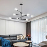Modern Black 8 Light Linear Sputnik Chandelier with Clear Glass Globes for Dining Room