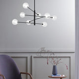 Modern Black 8 Light Linear Sputnik Chandelier with Clear Glass Globes for Dining Room