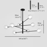 Modern Black 8 Light Linear Sputnik Chandelier with Clear Glass Globes for Dining Room