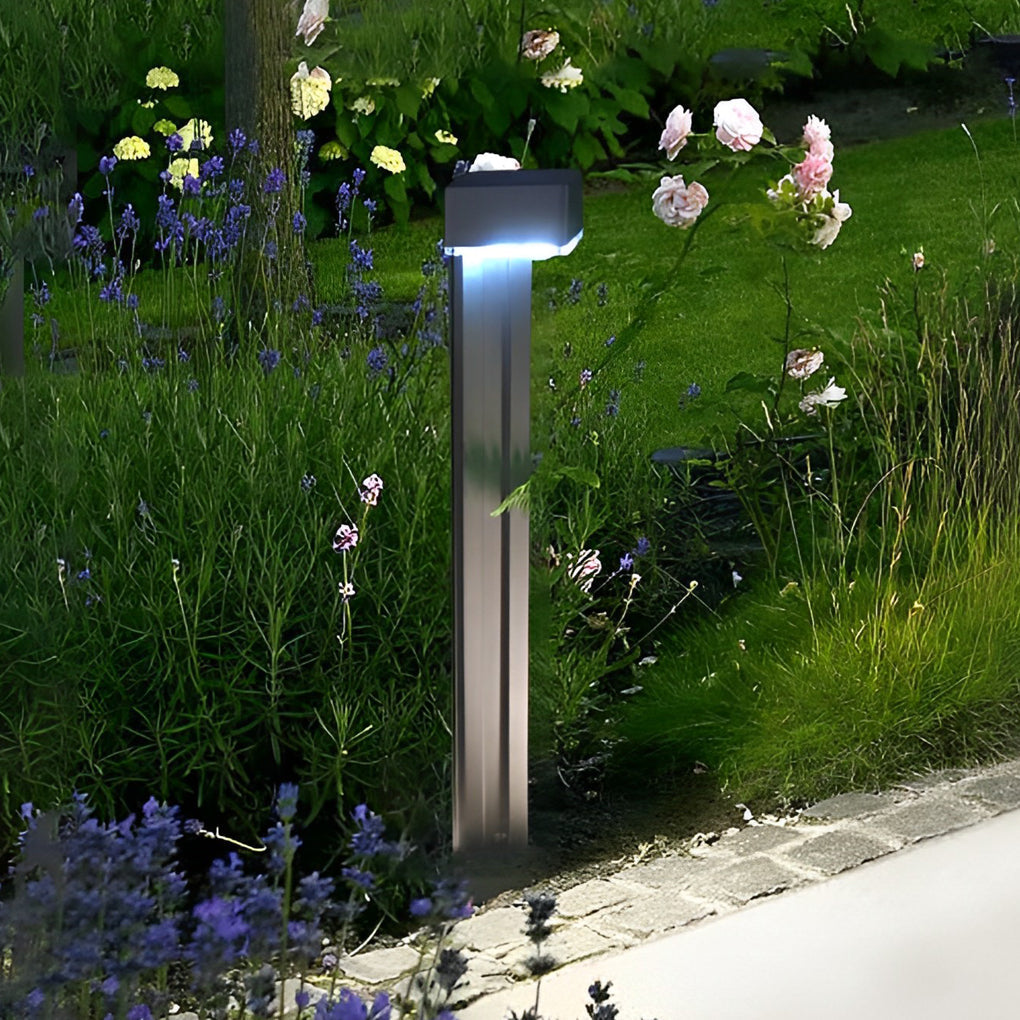 Modern Black Aluminum Alloy Solar Powered LED Lawn Light Waterproof Outdoor Pathway Lamp