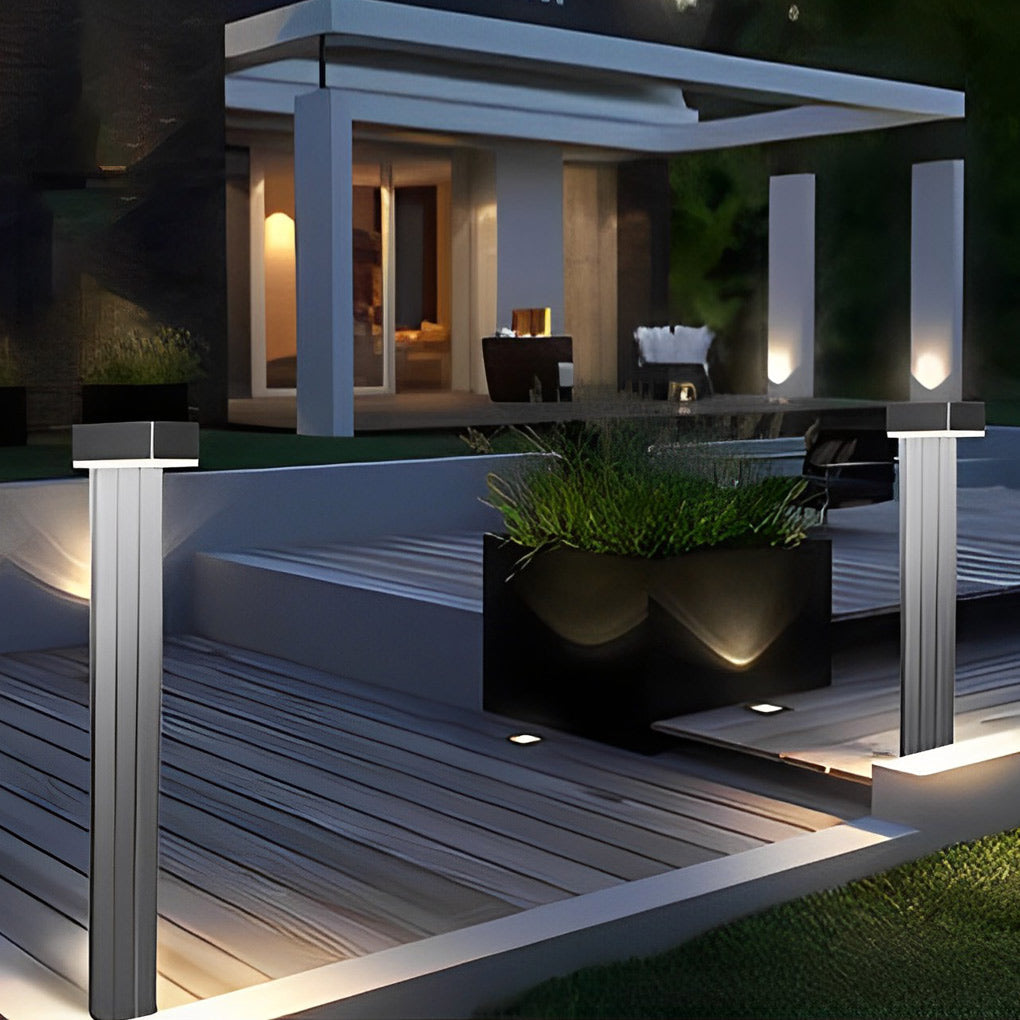 Modern Black Aluminum Alloy Solar Powered LED Lawn Light Waterproof Outdoor Pathway Lamp