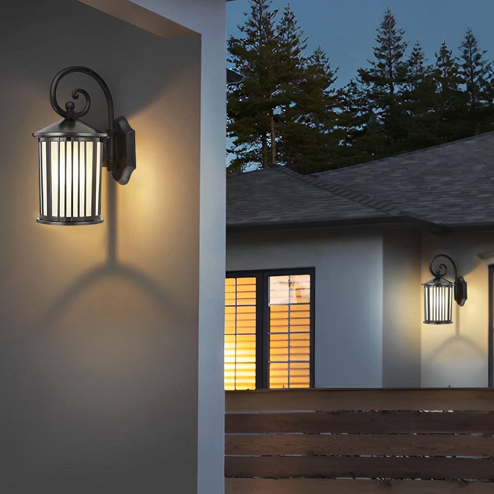 Modern Black Aluminum Exterior Wall Light with Clear Striped Glass Sconce for Porch and Garden
