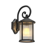 Modern Black Aluminum Exterior Wall Light with Clear Striped Glass Sconce for Porch and Garden