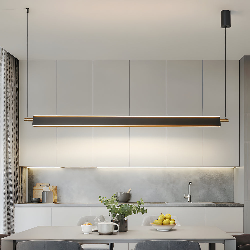 Modern Black Aluminum Linear LED Pendant Light for Kitchen Island and Dining Room
