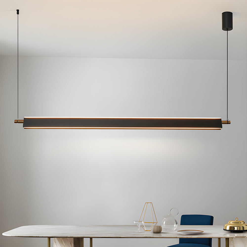 Modern Black Aluminum Linear LED Pendant Light for Kitchen Island and Dining Room