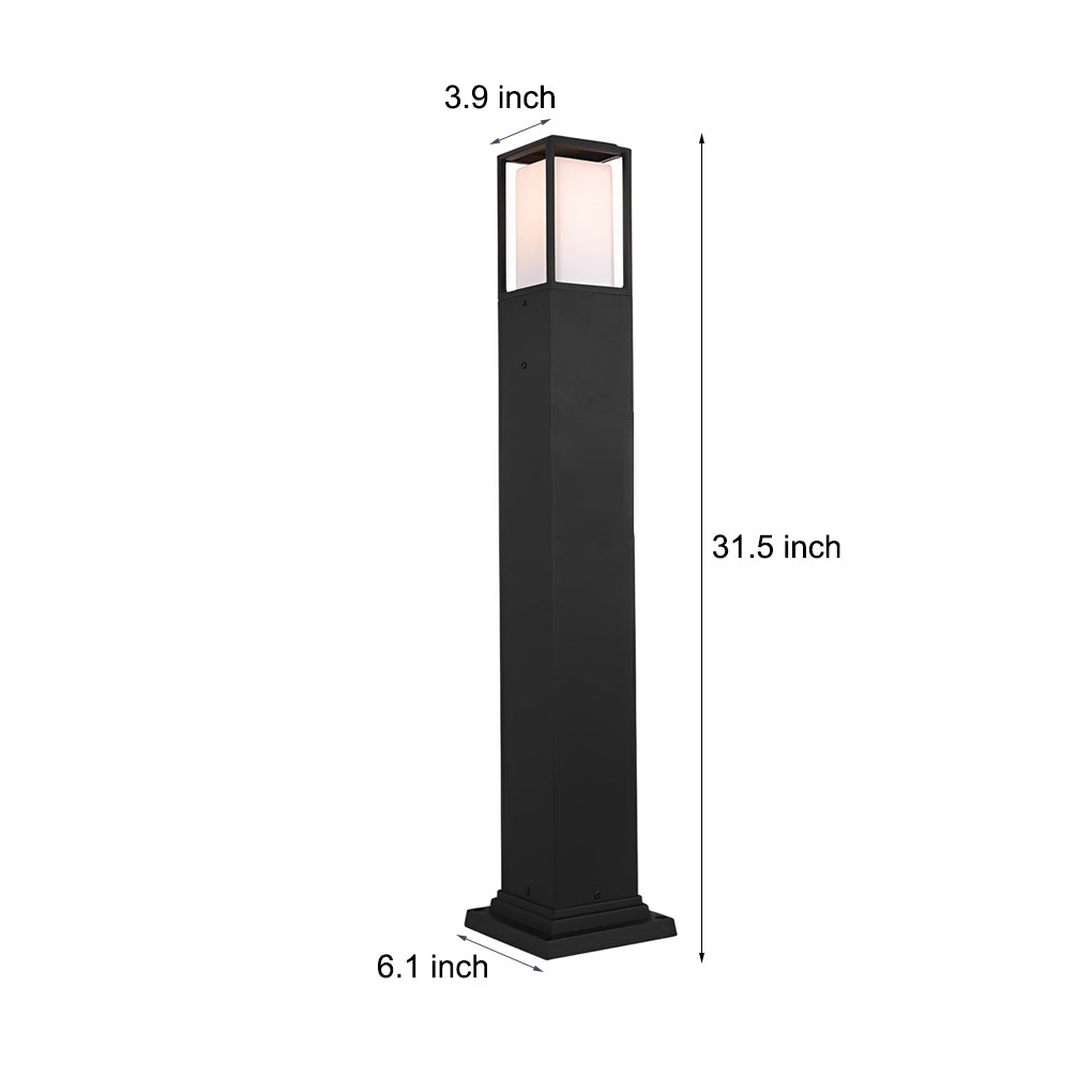 Modern Black Aluminum Square Outdoor Bollard Light for Path and Garden Illumination