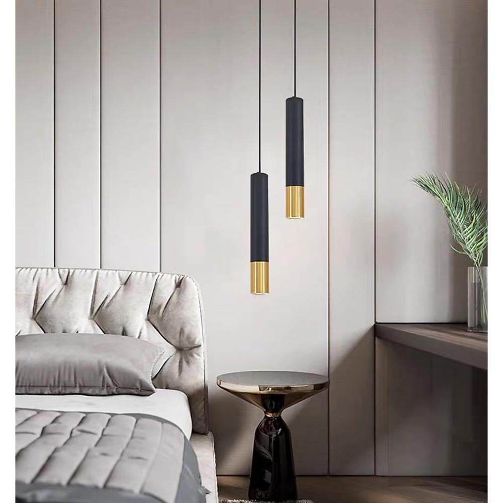 Modern Black and Gold Cylinder LED Pendant Light for Kitchen Island and Dining Room