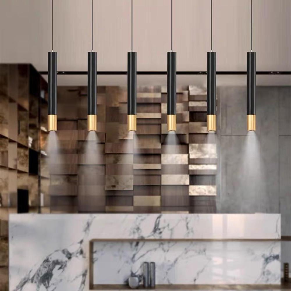 Modern Black and Gold Cylinder LED Pendant Light for Kitchen Island and Dining Room