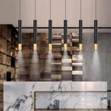 Modern Black and Gold Cylinder LED Pendant Light for Kitchen Island and Dining Room