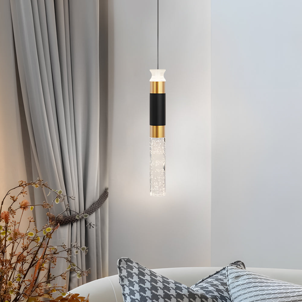 Modern Black and Gold Cylinder LED Pendant Light Three Step Dimming Hanging Lamp for Bedroom and Kitchen