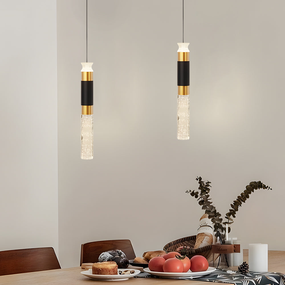 Modern Black and Gold Cylinder LED Pendant Light Three Step Dimming Hanging Lamp for Bedroom and Kitchen