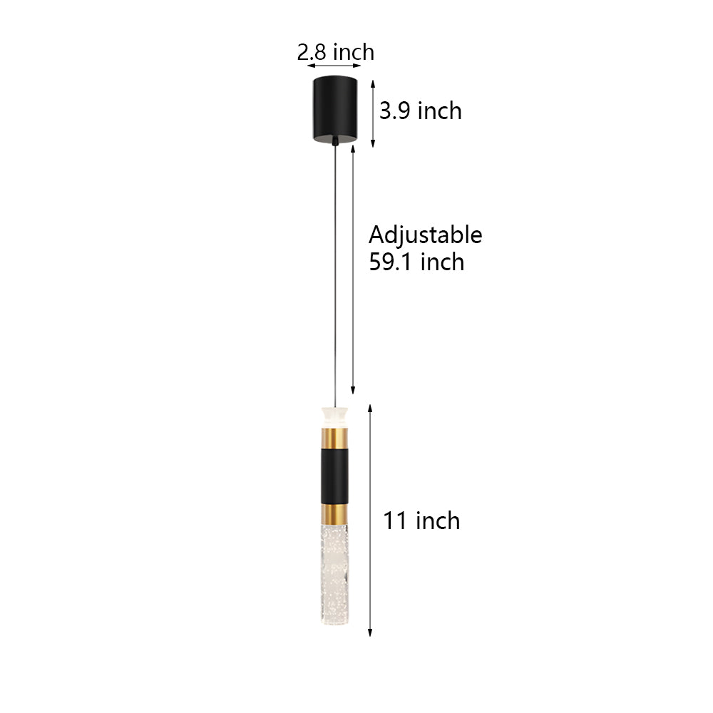 Modern Black and Gold Cylinder LED Pendant Light Three Step Dimming Hanging Lamp for Bedroom and Kitchen