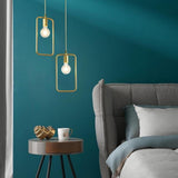 Modern Black and Gold Geometric Pendant Light Rounded Square Metal Hanging Fixture