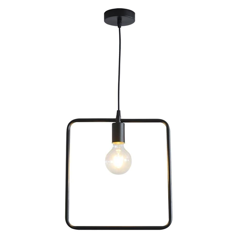 Modern Black and Gold Geometric Pendant Light Rounded Square Metal Hanging Fixture