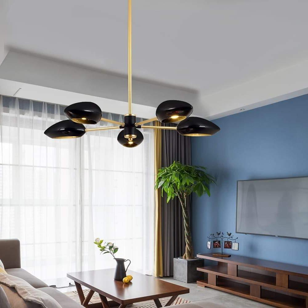 Modern Black and Gold Sputnik Chandelier 5 Light Mid Century Modern Pendant Lighting Fixture