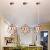 Modern Black and Rose Gold Geometric Metal Cage LED Pendant Light Fixture
