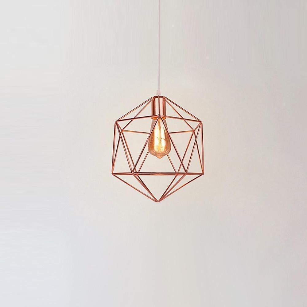 Modern Black and Rose Gold Geometric Metal Cage LED Pendant Light Fixture