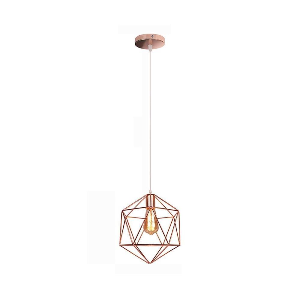 Modern Black and Rose Gold Geometric Metal Cage LED Pendant Light Fixture