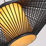 Modern Black Bamboo Pyramid Pendant Light Farmhouse Style Circular Hanging Ceiling Lamp for Bedroom