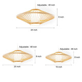 Modern Black Bamboo Pyramid Pendant Light Farmhouse Style Circular Hanging Ceiling Lamp for Bedroom
