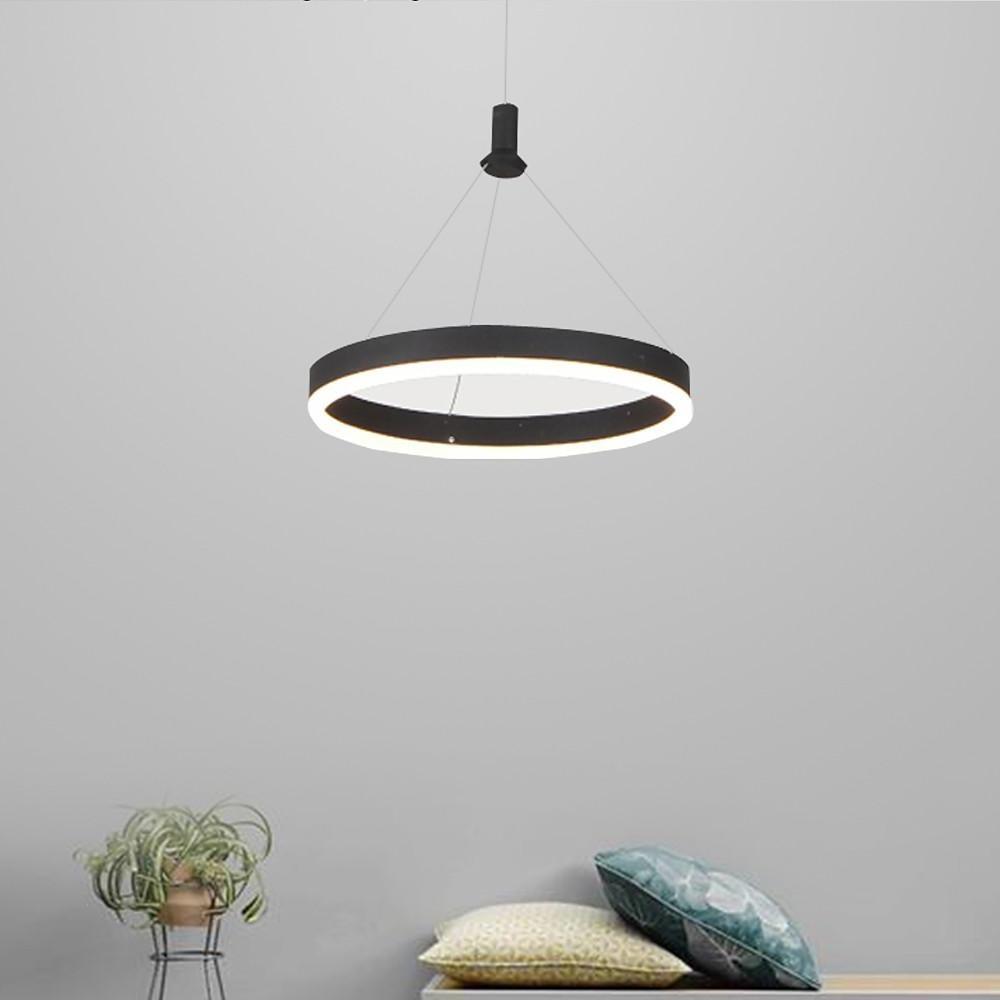 Modern Black Circle LED Ring Pendant Light Minimalist Hanging Chandelier for Dining Room Living Room
