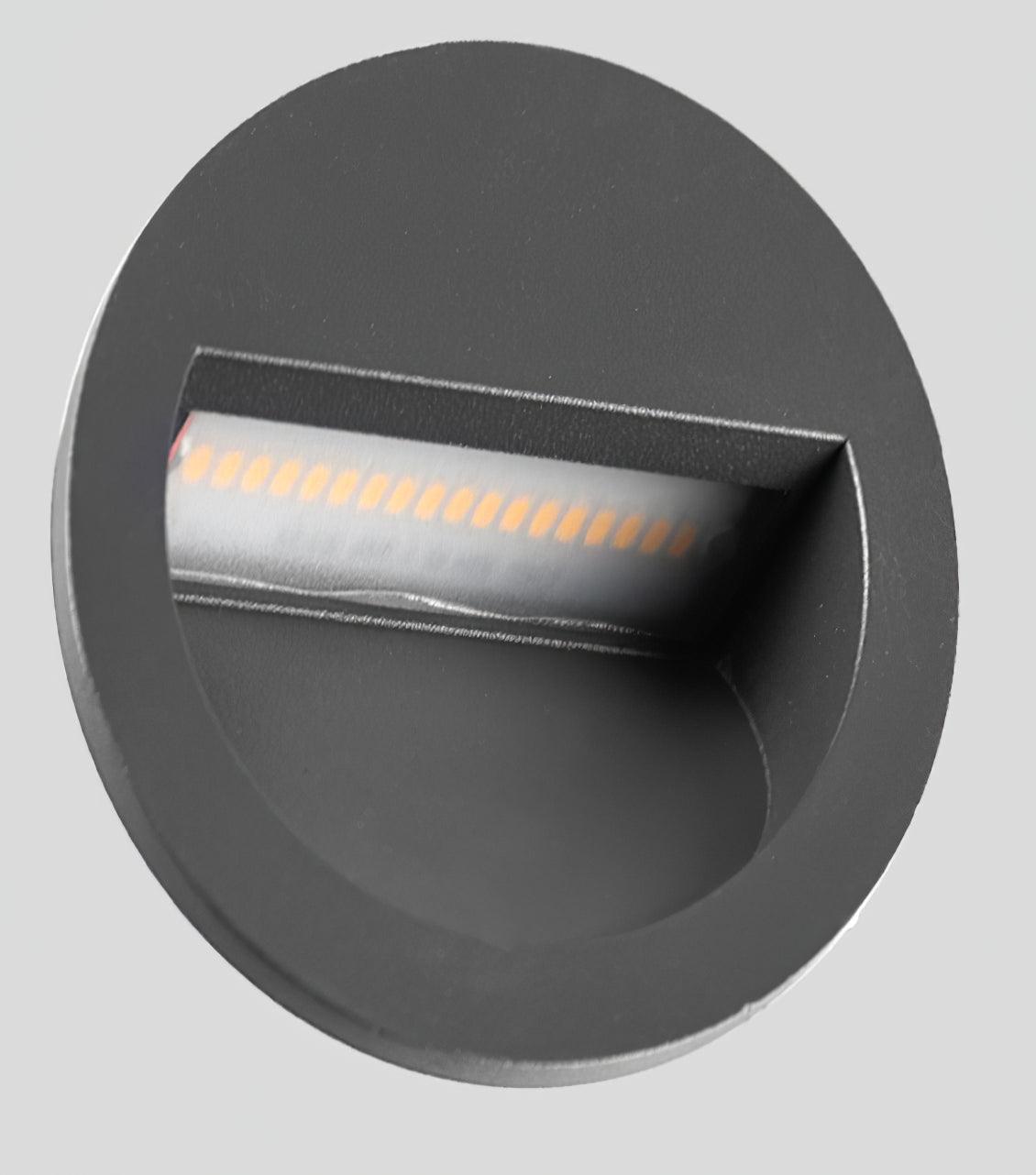 Modern Black Circular LED Outdoor Step Light and Exterior Wall Sconce for Patios and Stairways