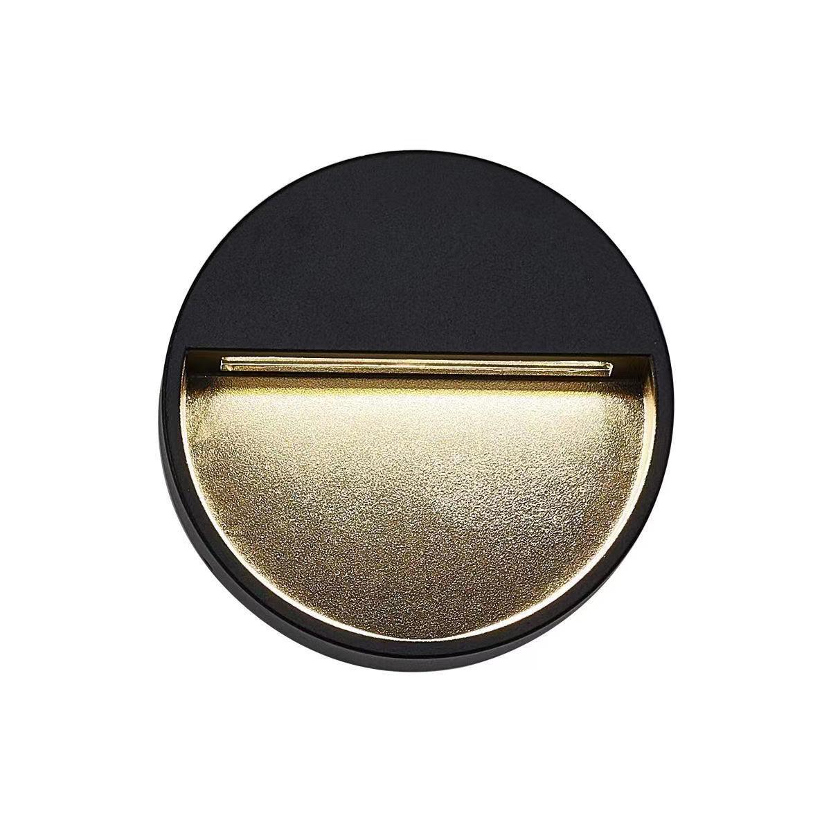 Modern Black Circular LED Outdoor Step Light and Exterior Wall Sconce for Patios and Stairways