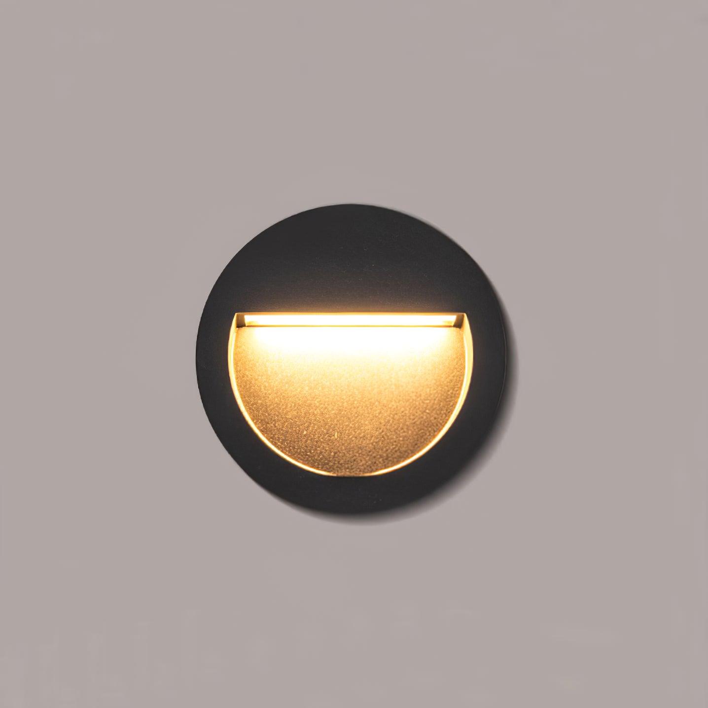 Modern Black Circular LED Outdoor Step Light and Exterior Wall Sconce for Patios and Stairways
