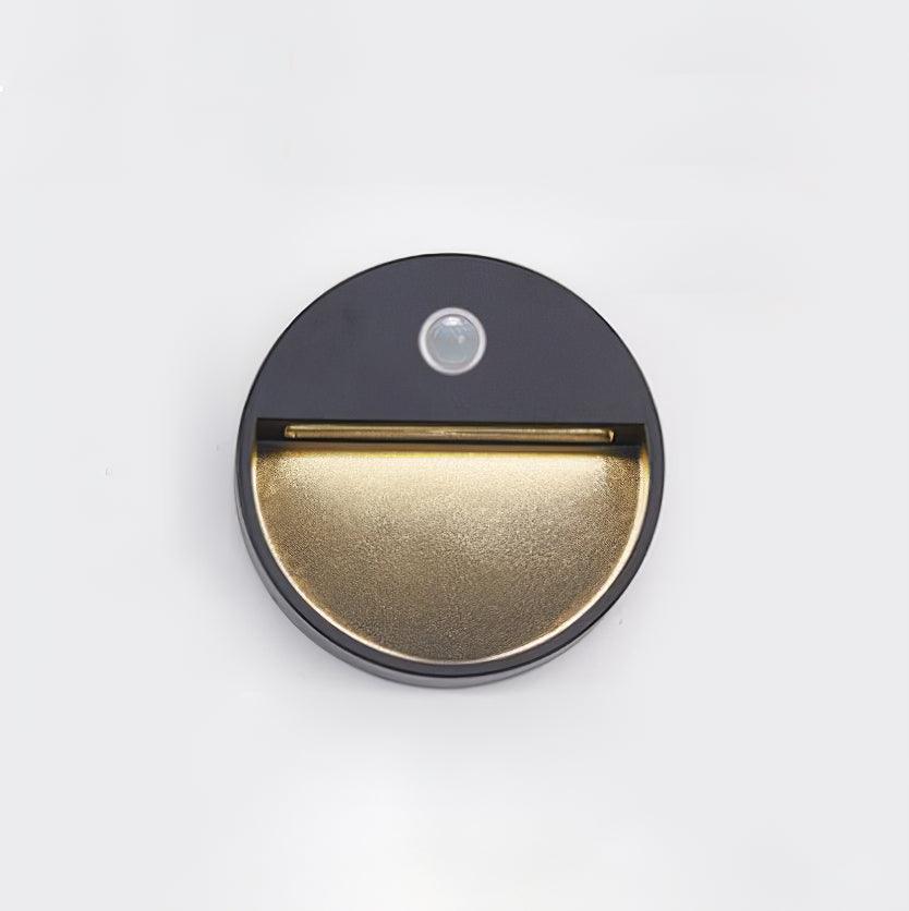 Modern Black Circular LED Outdoor Step Light and Exterior Wall Sconce for Patios and Stairways