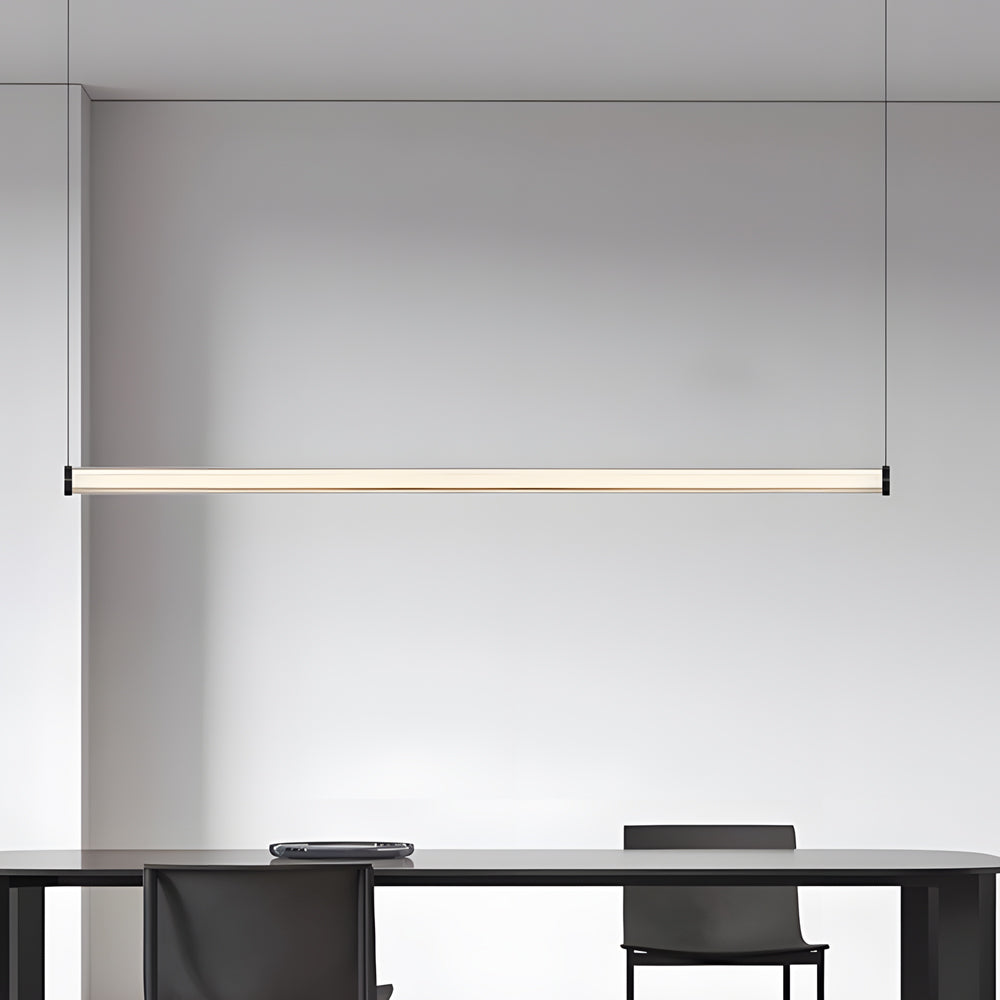 Modern Black Copper Linear LED Island Pendant Light with Textured Glass Shade and Dimmable Remote Control