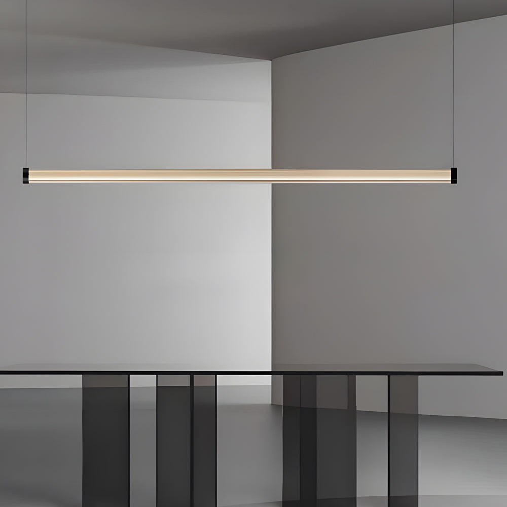 Modern Black Copper Linear LED Island Pendant Light with Textured Glass Shade and Dimmable Remote Control