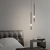 Modern Black Crystal Seeded Glass LED Pendant Light Adjustable Hanging Lamp for Interior Spaces