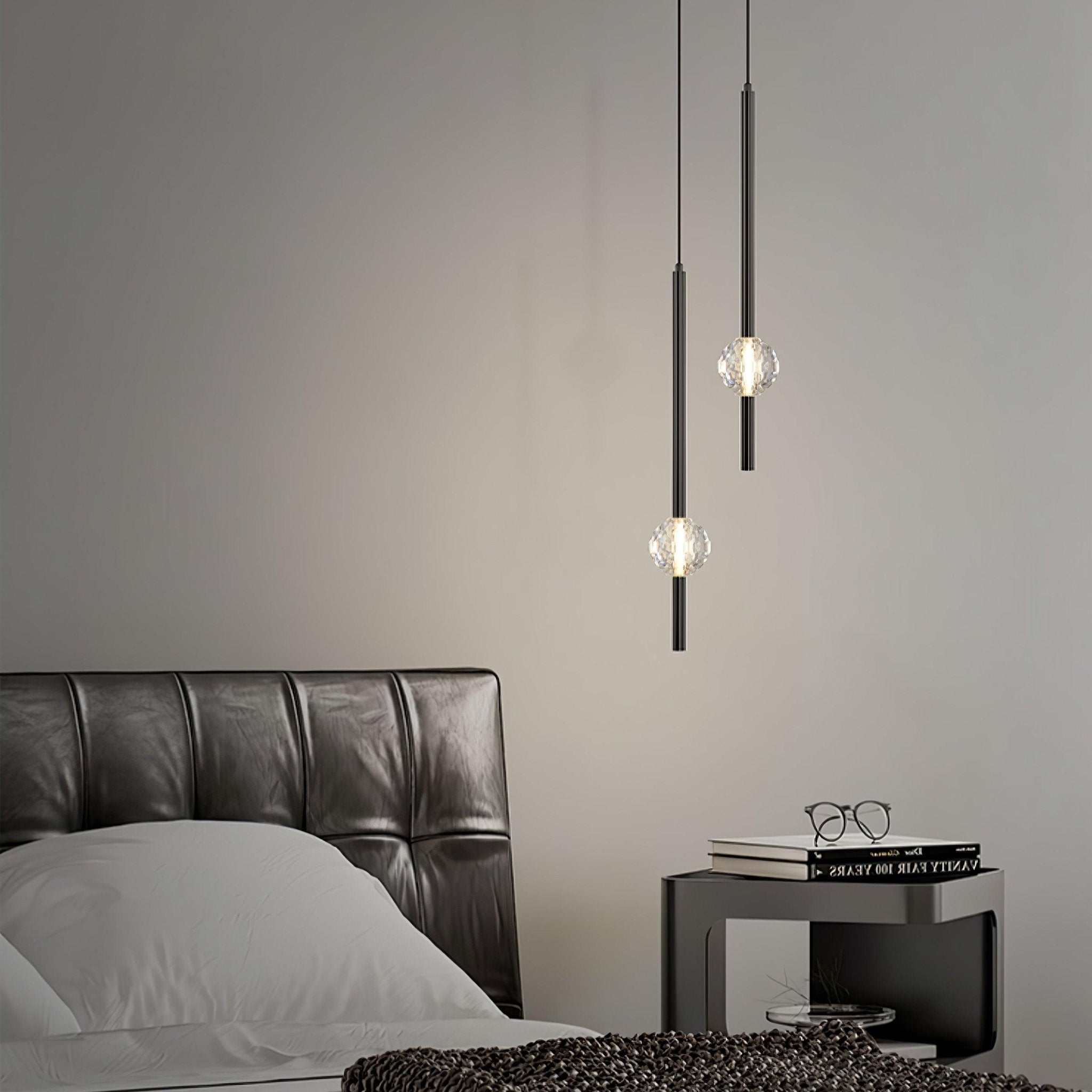 Modern Black Crystal Seeded Glass LED Pendant Light Adjustable Hanging Lamp for Interior Spaces