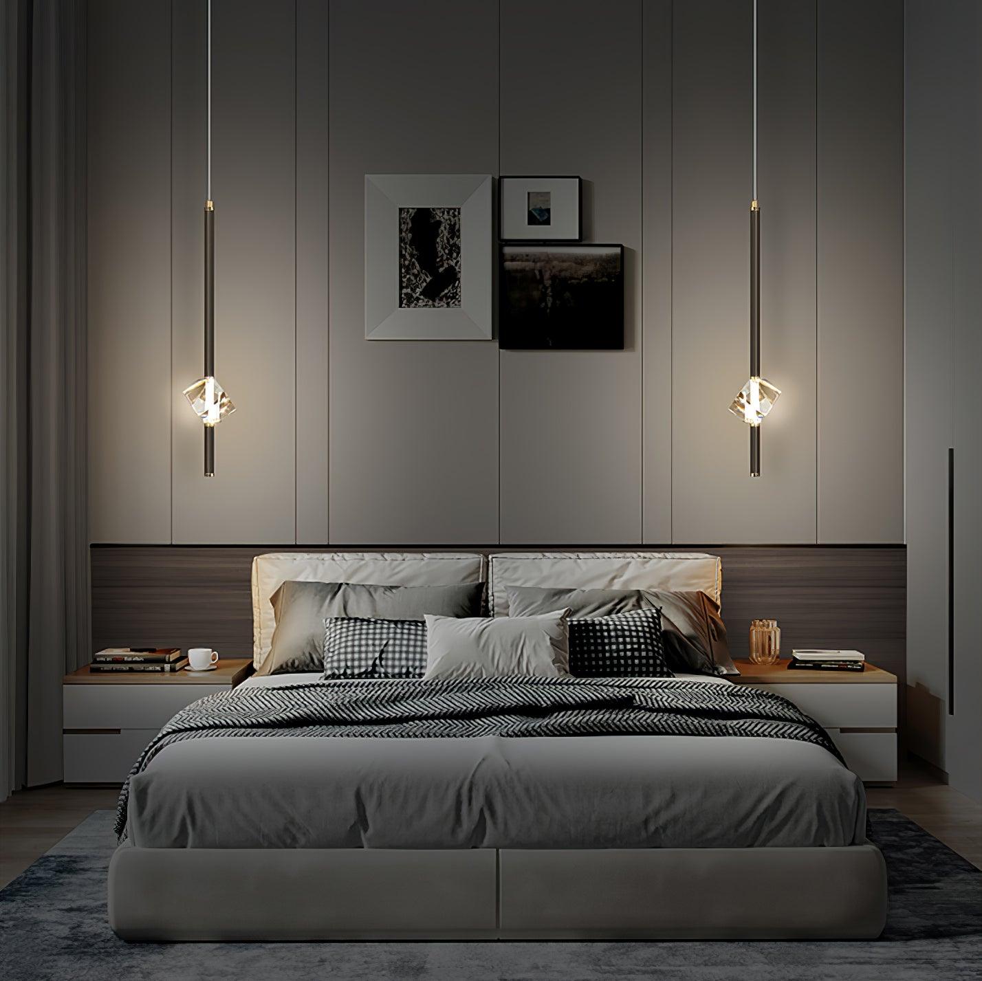 Modern Black Crystal Seeded Glass LED Pendant Light Adjustable Hanging Lamp for Interior Spaces