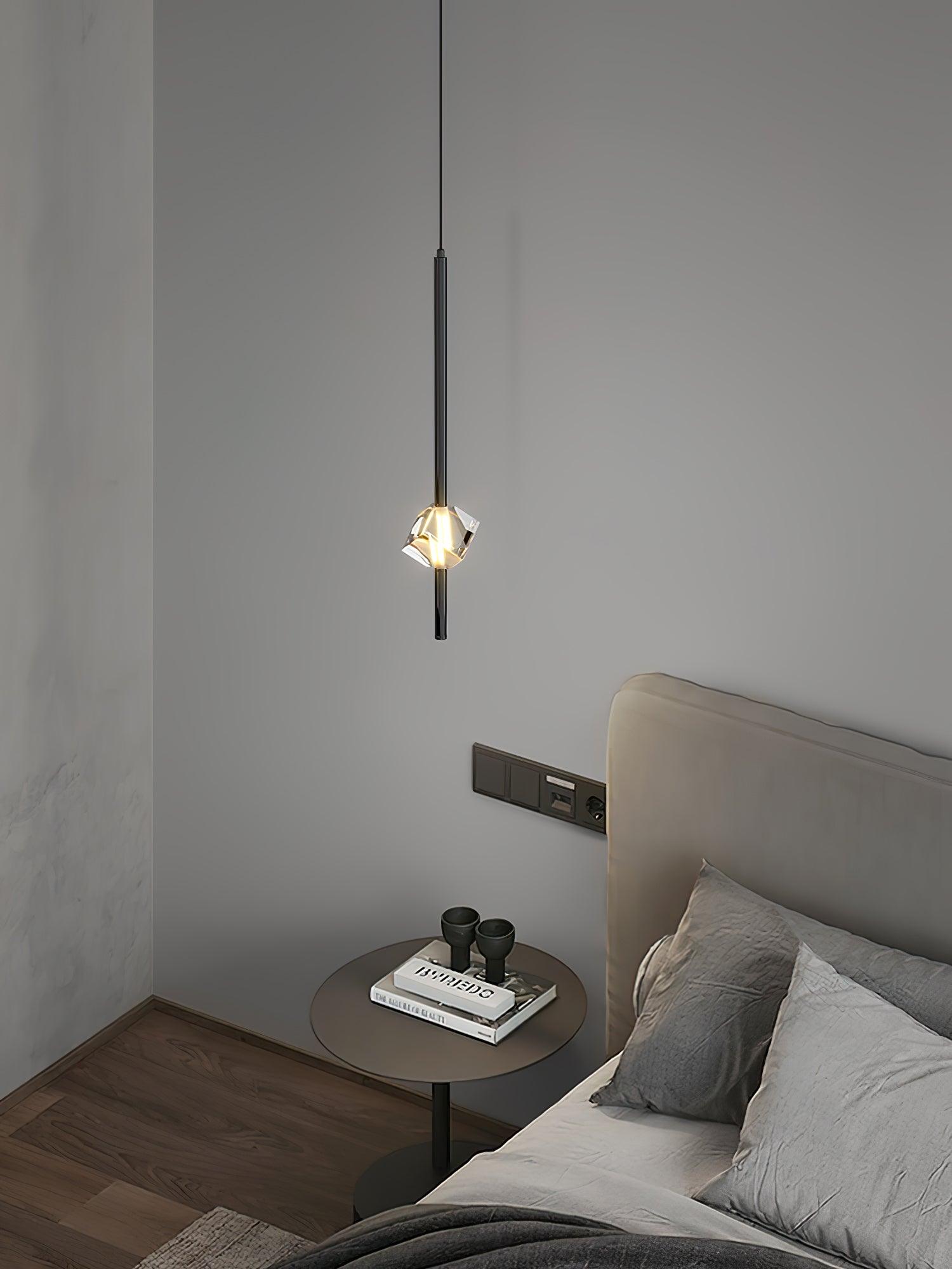 Modern Black Crystal Seeded Glass LED Pendant Light Adjustable Hanging Lamp for Interior Spaces
