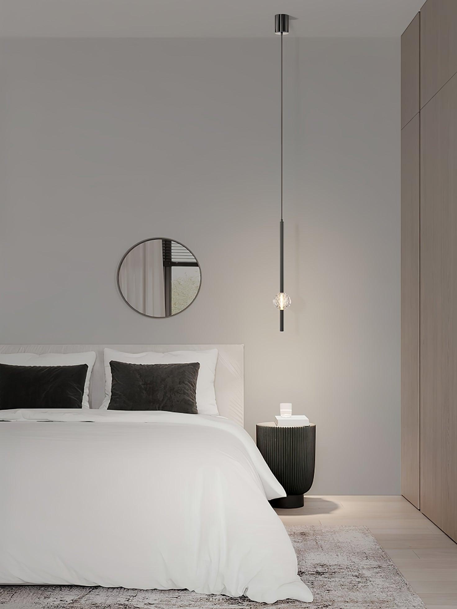 Modern Black Crystal Seeded Glass LED Pendant Light Adjustable Hanging Lamp for Interior Spaces