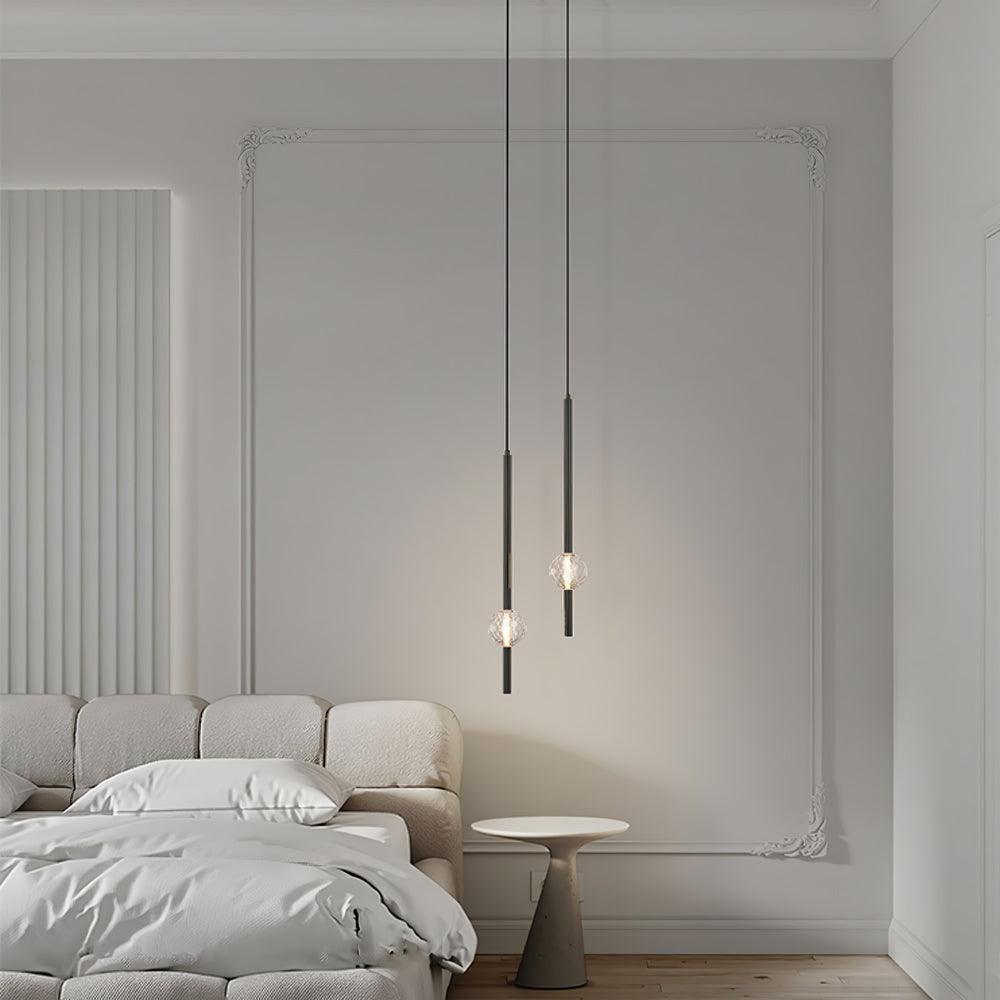 Modern Black Crystal Seeded Glass LED Pendant Light Adjustable Hanging Lamp for Interior Spaces