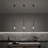 Modern Black Crystal Seeded Glass LED Pendant Light Adjustable Hanging Lamp for Interior Spaces