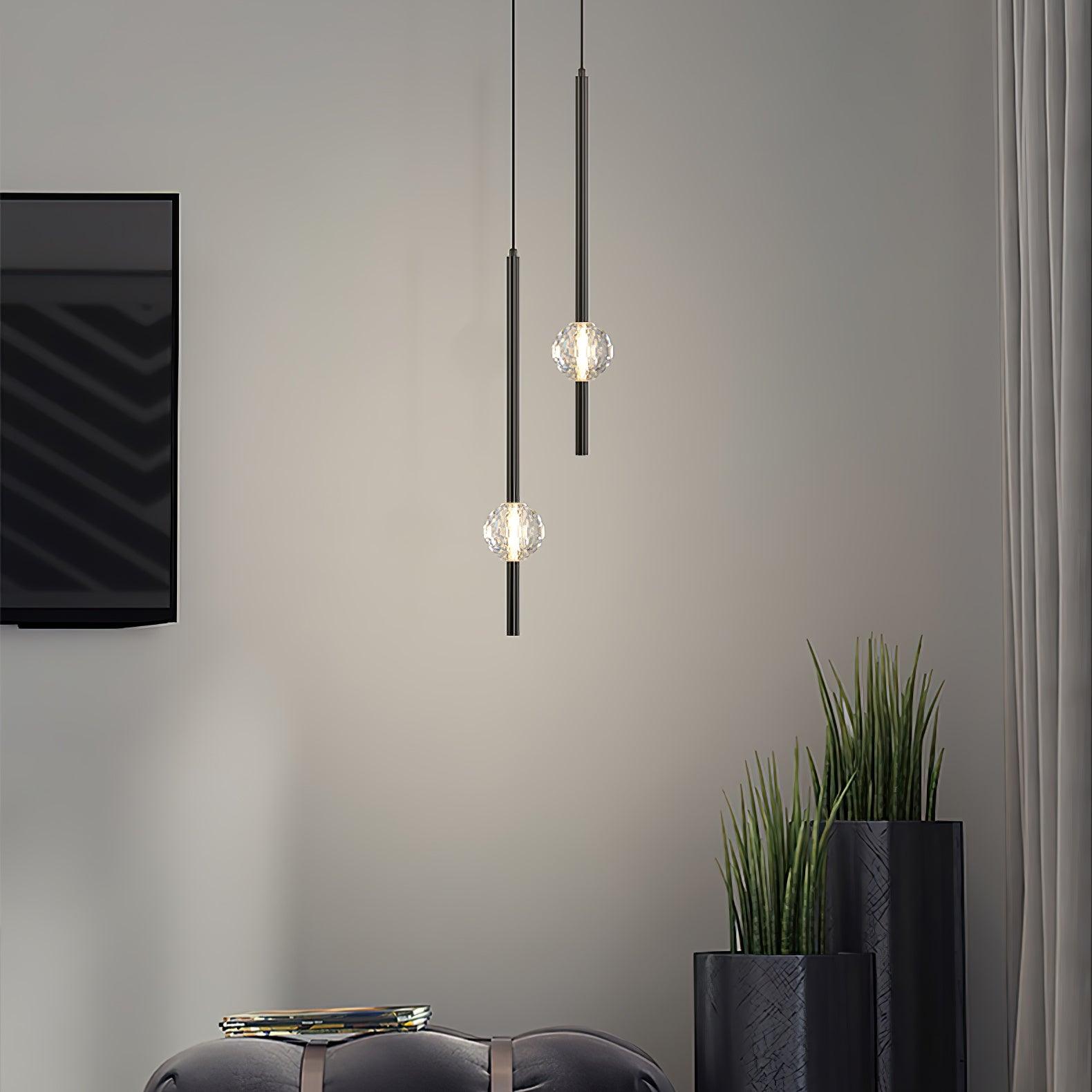 Modern Black Crystal Seeded Glass LED Pendant Light Adjustable Hanging Lamp for Interior Spaces