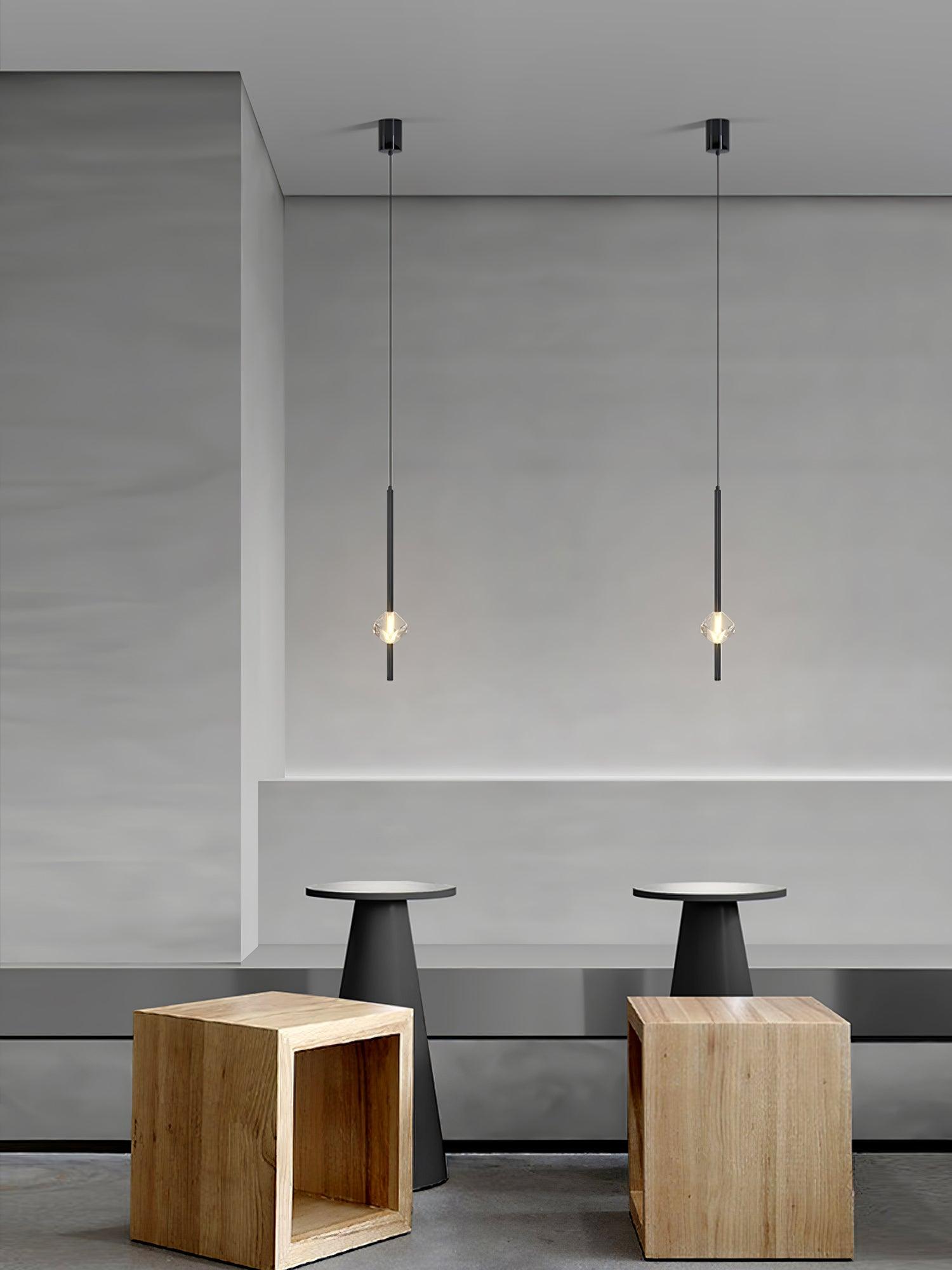 Modern Black Crystal Seeded Glass LED Pendant Light Adjustable Hanging Lamp for Interior Spaces