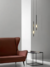 Modern Black Crystal Seeded Glass LED Pendant Light Adjustable Hanging Lamp for Interior Spaces