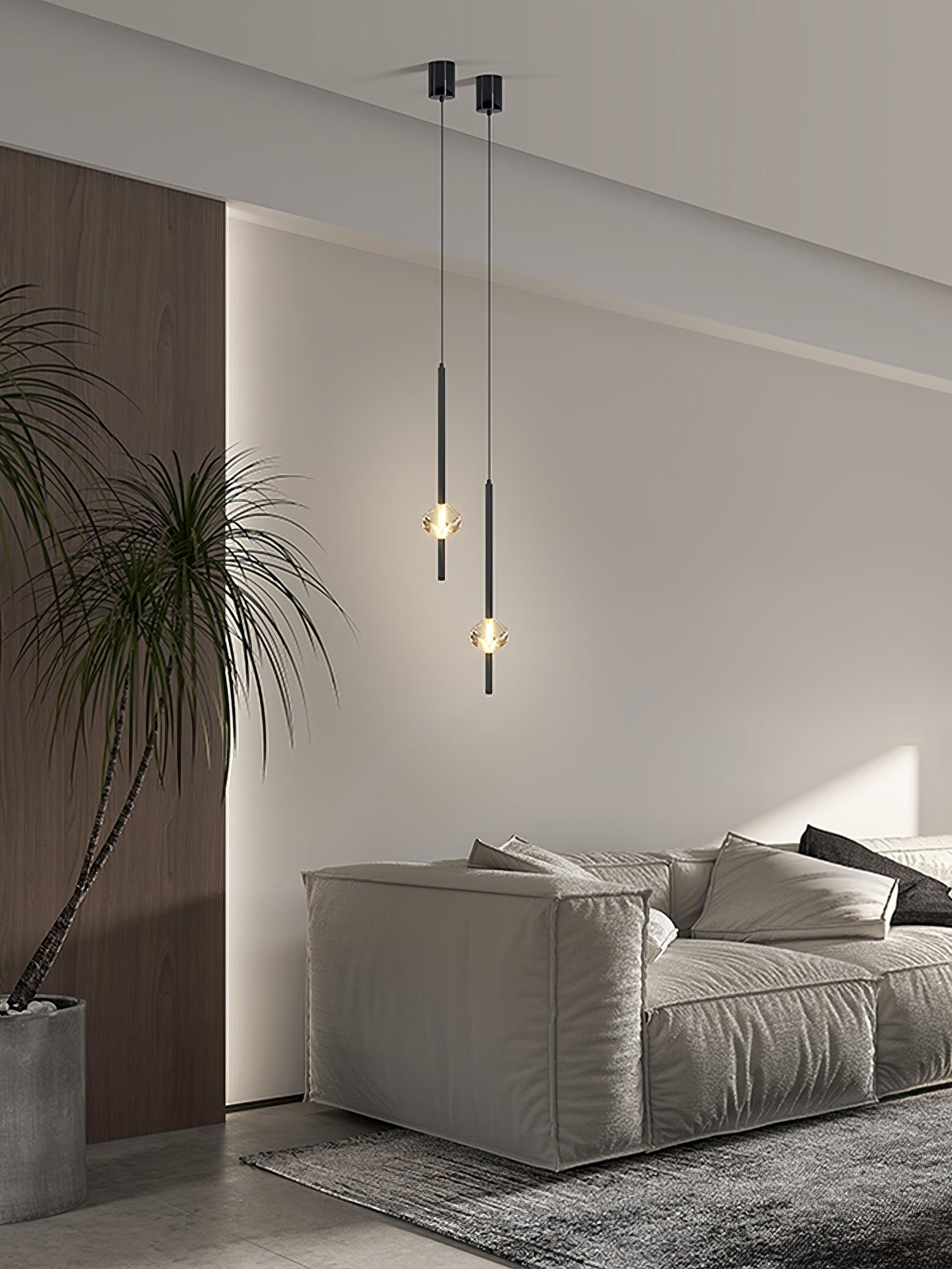 Modern Black Crystal Seeded Glass LED Pendant Light Adjustable Hanging Lamp for Interior Spaces