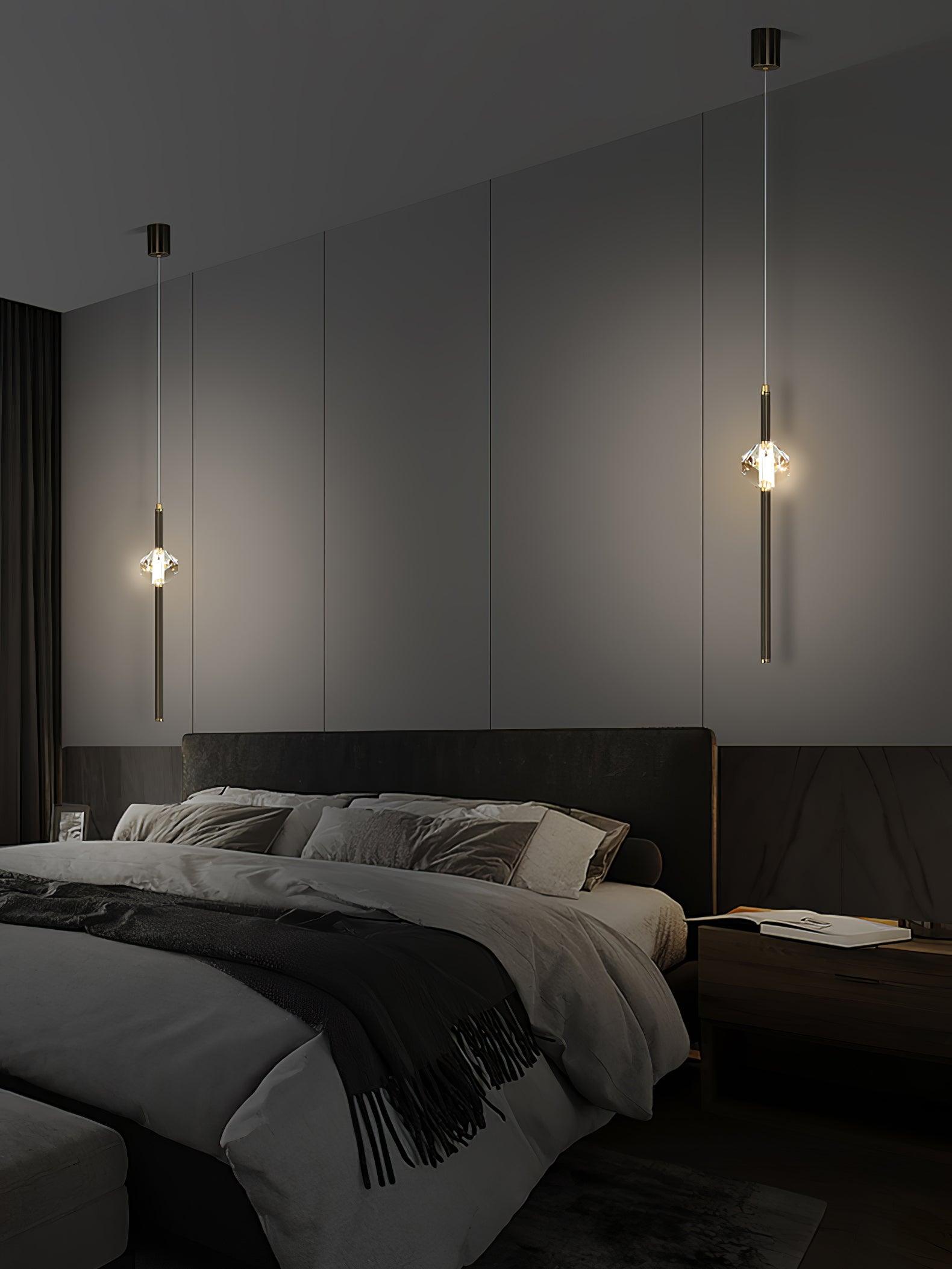 Modern Black Crystal Seeded Glass LED Pendant Light Adjustable Hanging Lamp for Interior Spaces