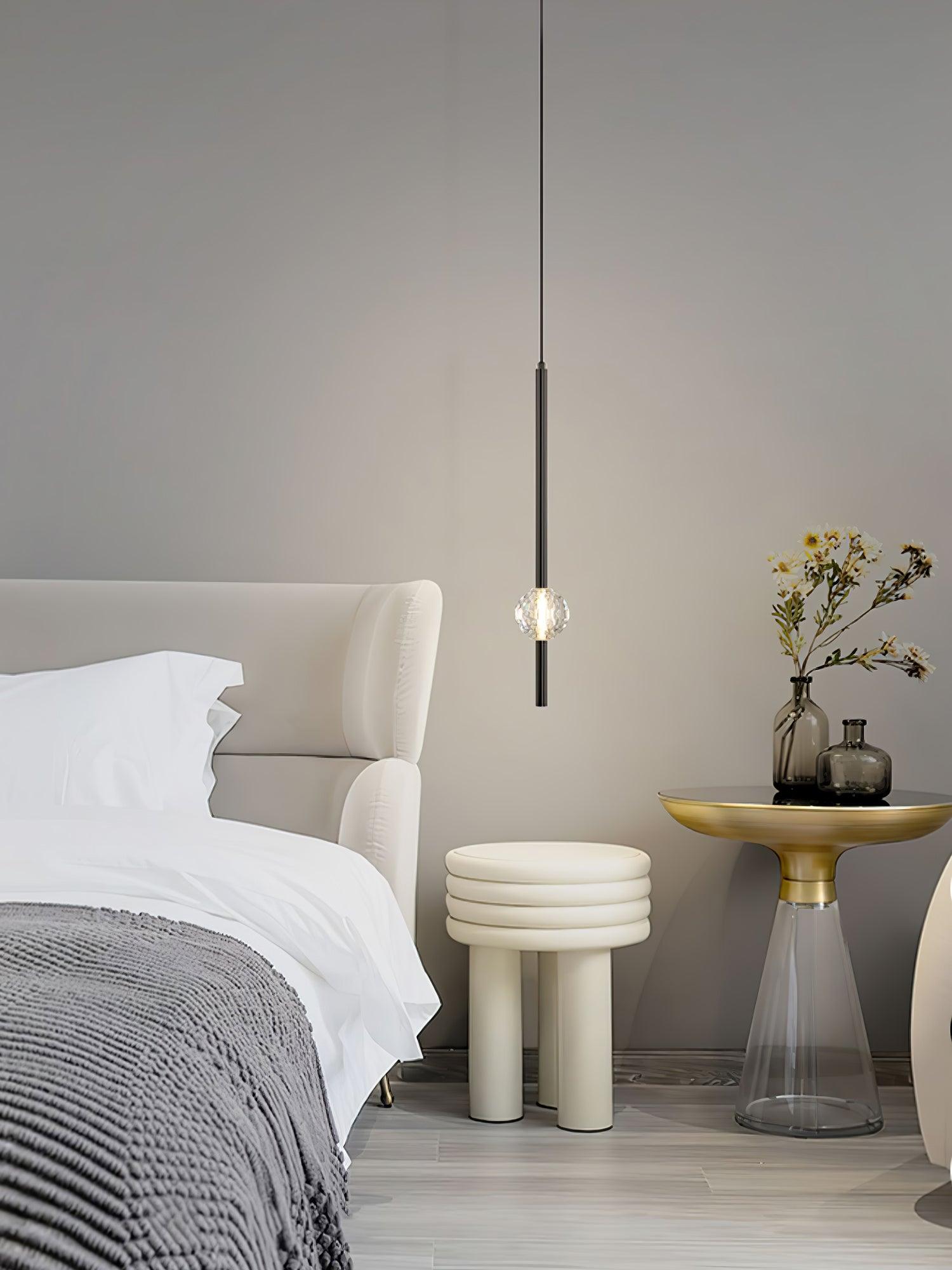 Modern Black Crystal Seeded Glass LED Pendant Light Adjustable Hanging Lamp for Interior Spaces