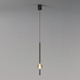 Modern Black Crystal Seeded Glass LED Pendant Light Adjustable Hanging Lamp for Interior Spaces