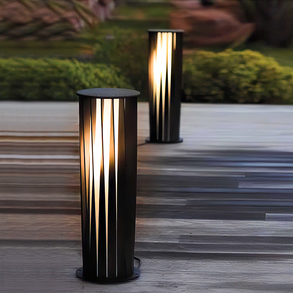 Modern Black Cylindrical Solar LED Pathway Lights IP65 Waterproof Outdoor Garden Landscape Lamp