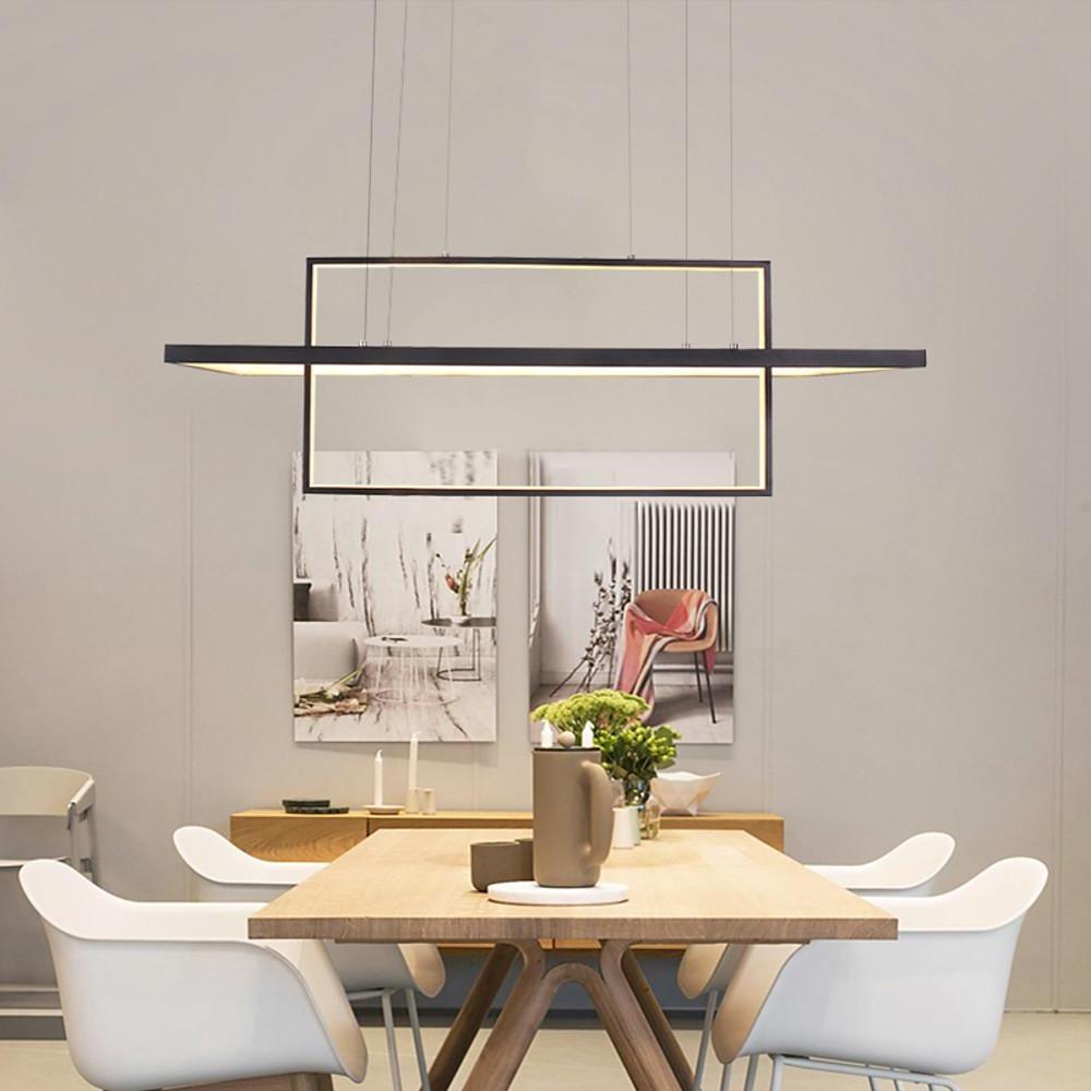 Modern Black Double Rectangle LED Pendant Light Hanging Ceiling Fixture for Dining Room