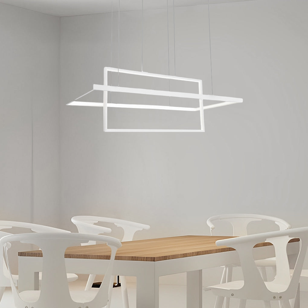 Modern Black Double Rectangle LED Pendant Light Hanging Ceiling Fixture for Dining Room
